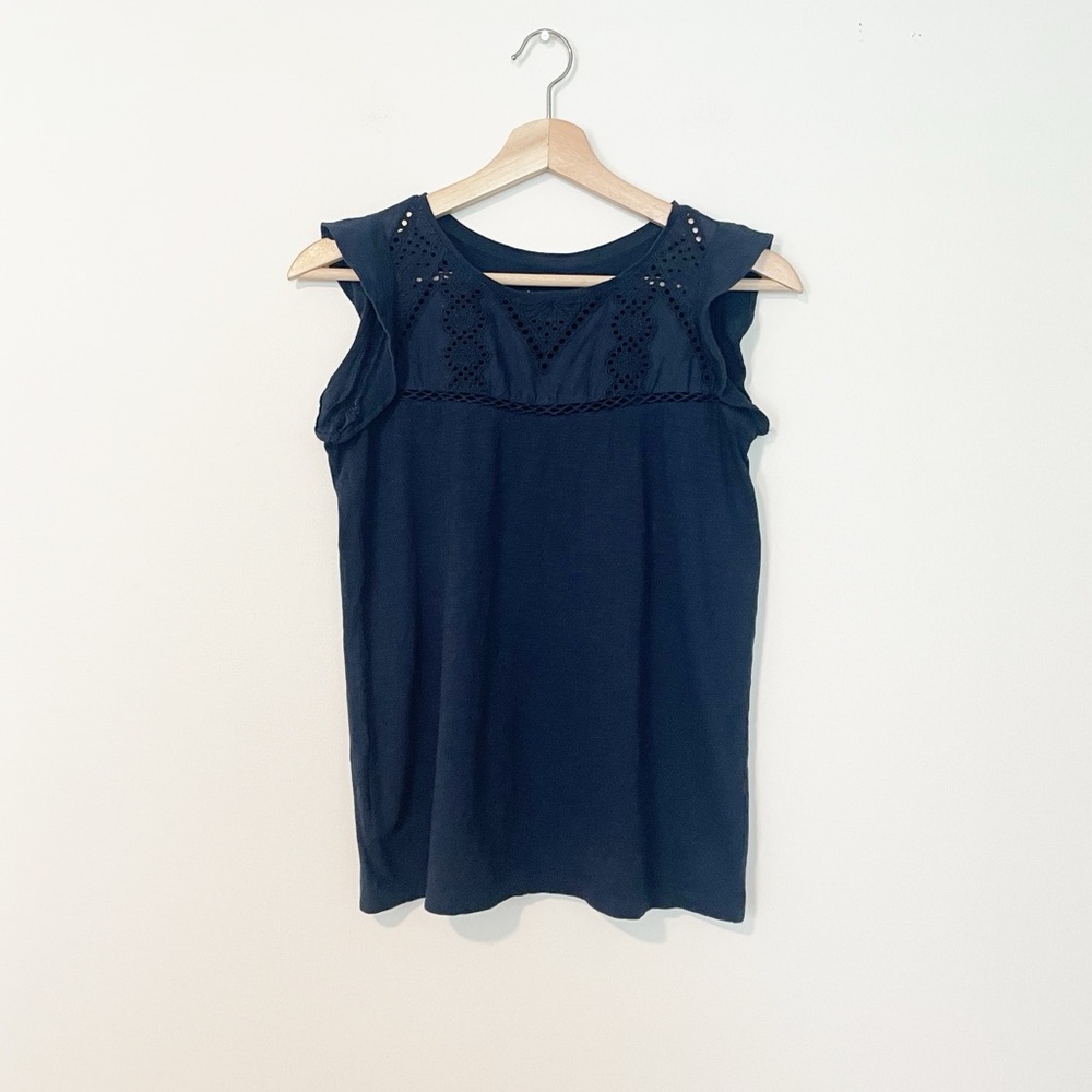 LOFT Navy Eyelet Detail Sleeveless Tee